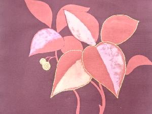 アンティーク　塩瀬草葉模様刺繍名古屋帯